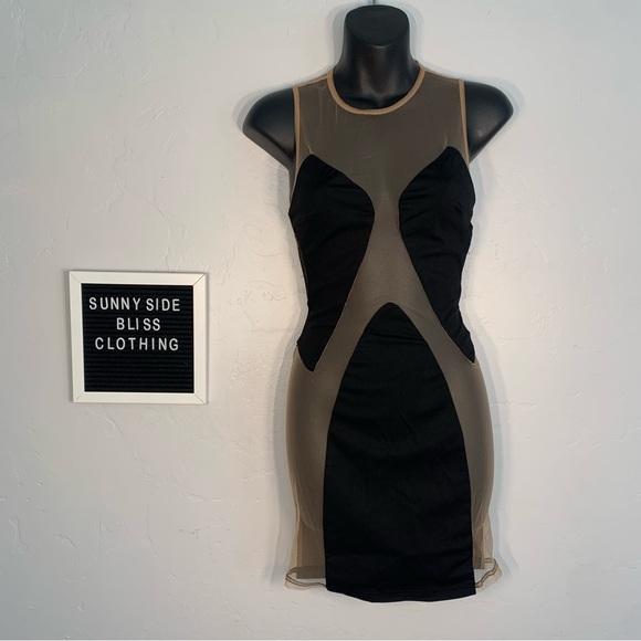 Fashion Nova Black Mesh Bodycon Mini Dress Sheer Panel Stretch Size Small - Picture 4 of 10